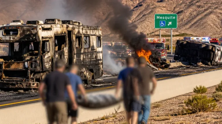 Bystanders pull man from burning motorhome after fiery I-15 crash near Mesquite