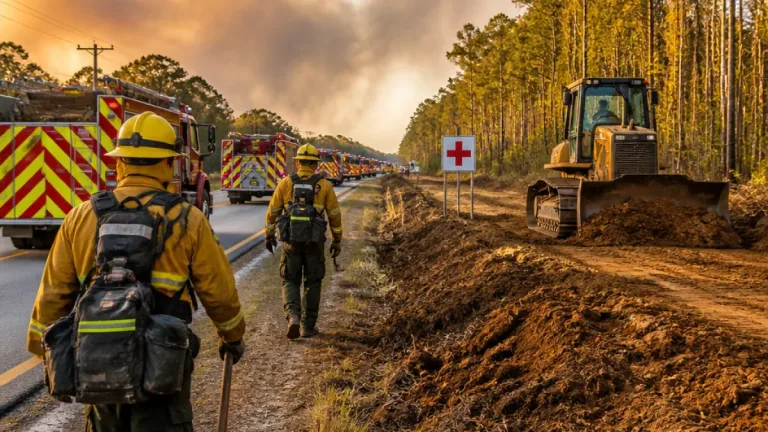 Crews work to contain wildfire near Shallotte as evacuations and road closures remain