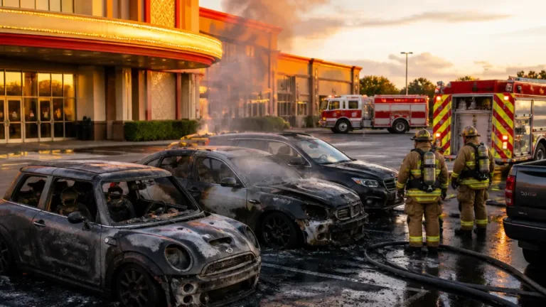Three vehicles damaged by fire in Manchester Revo Casino lot; no injuries reported
